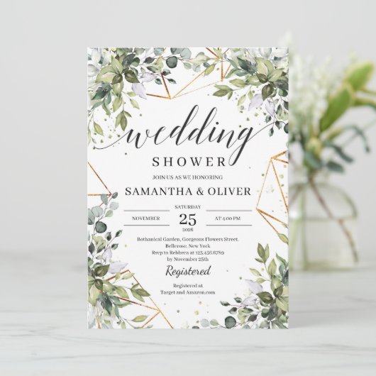 Modern boho greenery foliage eucalyptus bruiloft kaart (Staand voorkant)