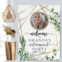 Modern Boho Greenery Photo Retirement Welcome Sign