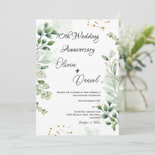 Modern Boho Greenery Wedding Anniversary Kaart (Staand voorkant)