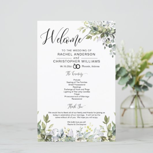 Modern Boho Greenery Wedding Programma (Staand voorkant)