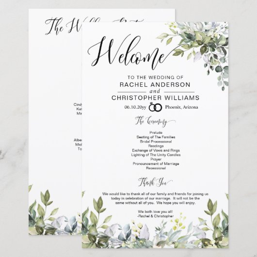 Modern Boho Greenery Wedding Programma (Voorkant / Achterkant)