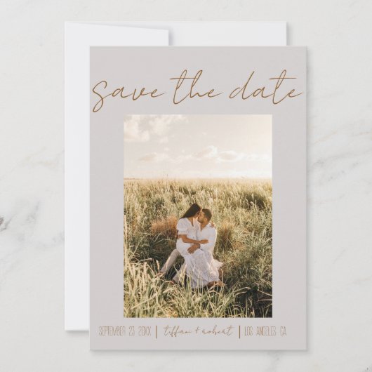 Modern Boho Grey One Photo Save the Date (Voorkant)