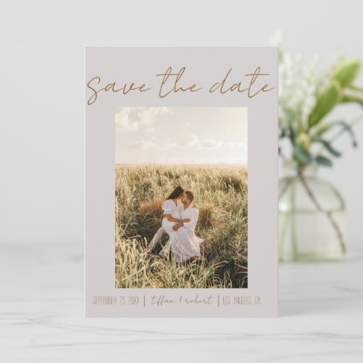 Modern Boho Grey One Photo Save the Date (Staand voorkant)