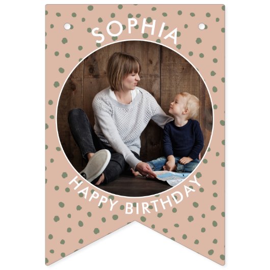 Modern Boho groen Custom verjaardag foto bunting Vlaggetjes (Tweede vlag)