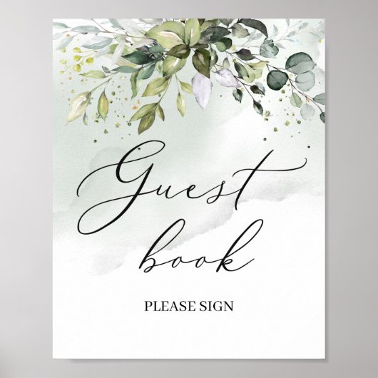 Modern boho groen eucalyptus gastboek bord poster (Voorkant)