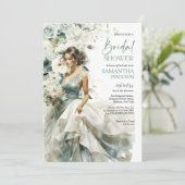 Modern boho groen eucalyptus witte bloemen kaart (Staand voorkant)