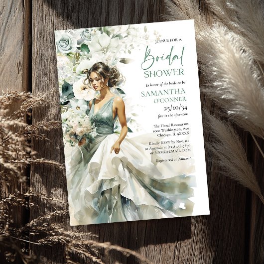 Modern boho groen eucalyptus witte bloemen kaart