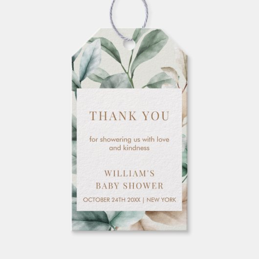 Modern Boho groen laat Baby shower Cadeaulabel (Voorkant)