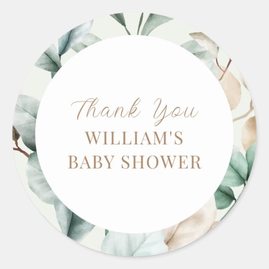Modern Boho groen laat Baby shower Ronde Sticker (Voorkant)