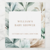 Modern Boho groen laat Baby shower Wijn Etiket (Enkel label)