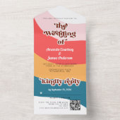 Modern Boho Groovy Retro 70s bruiloft All In One Uitnodiging (Binnen)