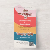 Modern Boho Groovy Retro 70s bruiloft All In One Uitnodiging (Binnen)