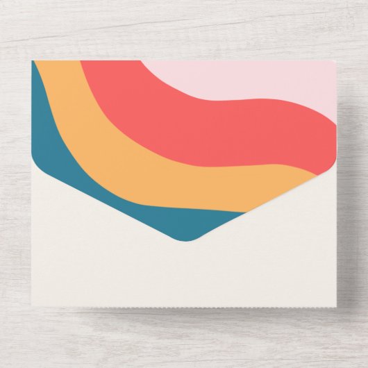 Modern Boho Groovy Retro 70s bruiloft All In One Uitnodiging (Achterkant)