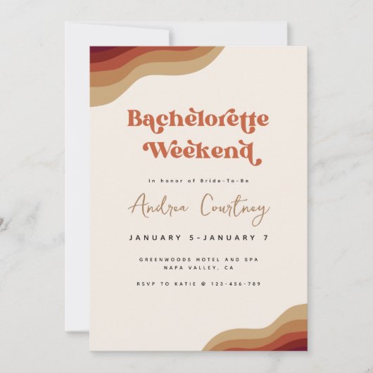Modern Boho Groovy Terracotta Bachelorette Weekend Kaart (Voorkant)