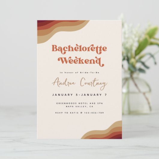 Modern Boho Groovy Terracotta Bachelorette Weekend Kaart (Staand voorkant)