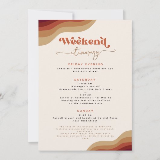 Modern Boho Groovy Terracotta Bachelorette Weekend Kaart (Achterkant)