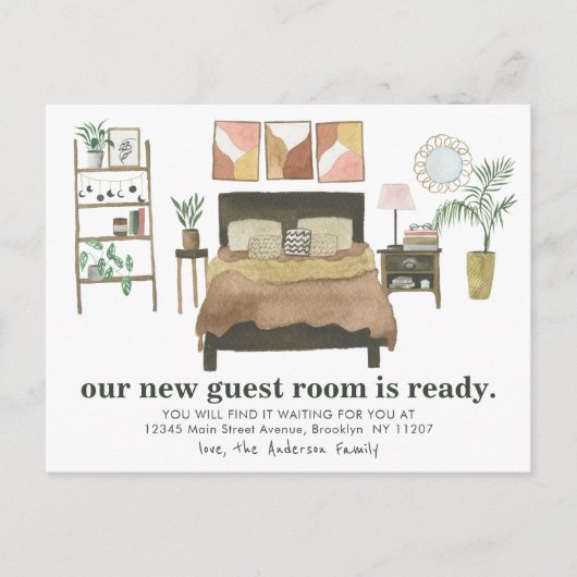 Modern Boho Guest Room Ready We hebben beweging ge Aankondigingskaart (Voorkant)