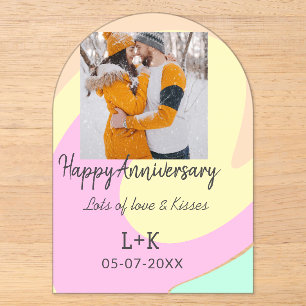 Modern boho happy anniversary naam toevoegen datum acryl uitnodigingen