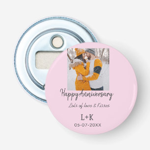 Modern boho happy anniversary naam toevoegen datum button flesopener