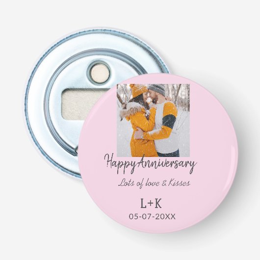 Modern boho happy anniversary naam toevoegen datum button flesopener (Voorkant)