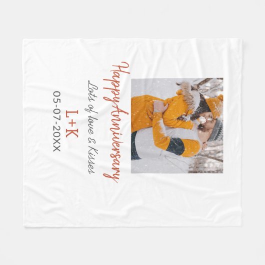 Modern boho happy anniversary naam toevoegen datum fleece deken (Voorkant (Horizontaal))