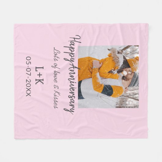 Modern boho happy anniversary naam toevoegen datum fleece deken (Voorkant (Horizontaal))