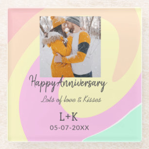Modern boho happy anniversary naam toevoegen datum glazen onderzetter