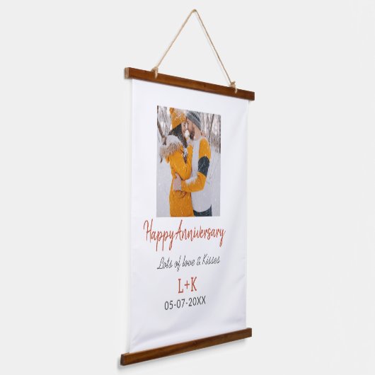 Modern boho happy anniversary naam toevoegen datum hangend wandkleed (Gebogen)