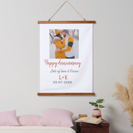 Modern boho happy anniversary naam toevoegen datum hangend wandkleed (Slaapkamer)