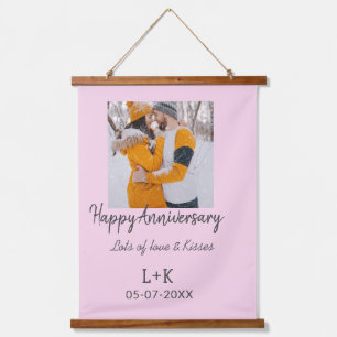 Modern boho happy anniversary naam toevoegen datum hangend wandkleed