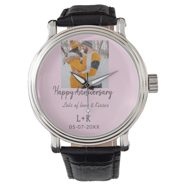 Modern boho happy anniversary naam toevoegen datum horloge (Voorkant)