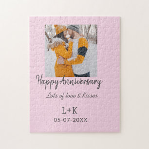 Modern boho happy anniversary naam toevoegen datum legpuzzel