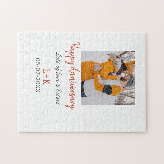 Modern boho happy anniversary naam toevoegen datum legpuzzel (Horizontaal)