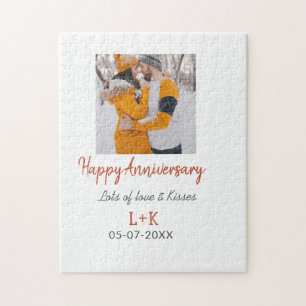 Modern boho happy anniversary naam toevoegen datum legpuzzel
