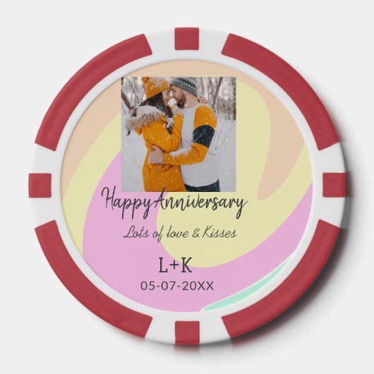 Modern boho happy anniversary naam toevoegen datum poker chips (Voorkant)