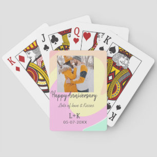 Modern boho happy anniversary naam toevoegen datum pokerkaarten