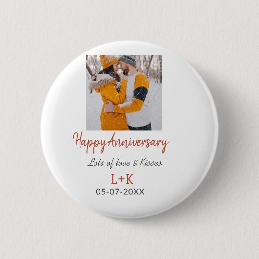 Modern boho happy anniversary naam toevoegen datum ronde button 5,7 cm (Voorkant)