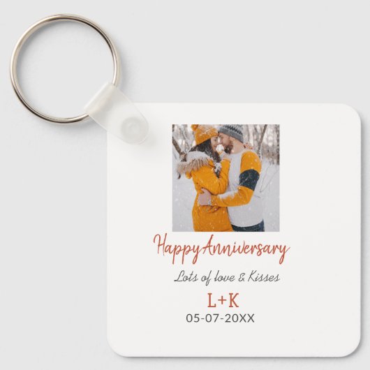 Modern boho happy anniversary naam toevoegen datum sleutelhanger (Voorkant)