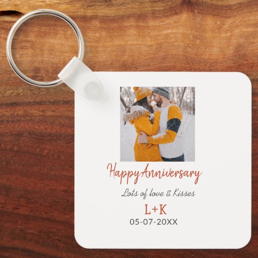 Modern boho happy anniversary naam toevoegen datum sleutelhanger (Voorkant)
