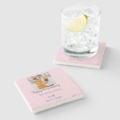 Modern boho happy anniversary naam toevoegen datum stenen onderzetter (Zijkant)