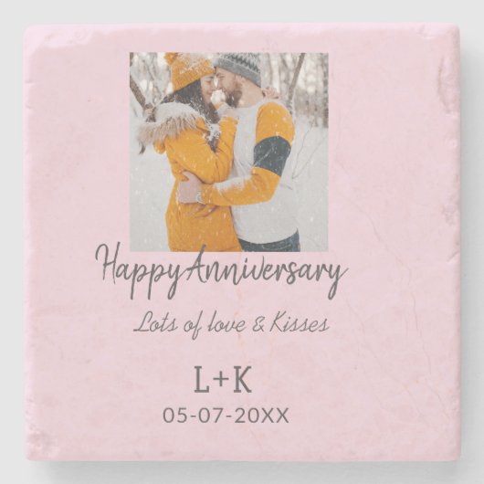 Modern boho happy anniversary naam toevoegen datum stenen onderzetter (Voorkant)