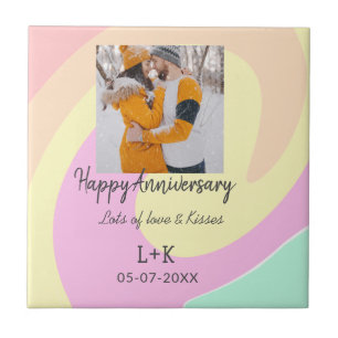 Modern boho happy anniversary naam toevoegen datum tegeltje