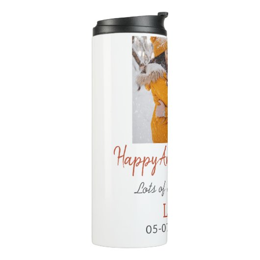 Modern boho happy anniversary naam toevoegen datum thermosbeker (Gedraaid links)