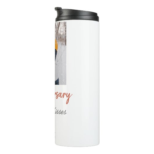 Modern boho happy anniversary naam toevoegen datum thermosbeker (Geroteerd rechts)