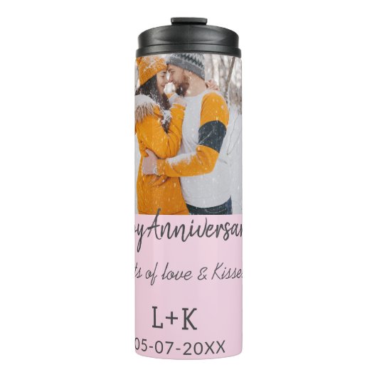 Modern boho happy anniversary naam toevoegen datum thermosbeker (Voorkant)