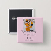 Modern boho happy anniversary naam toevoegen datum vierkante button 5,1 cm (Voorkant /achterkant)