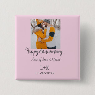 Modern boho happy anniversary naam toevoegen datum vierkante button 5,1 cm