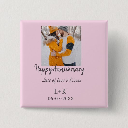 Modern boho happy anniversary naam toevoegen datum vierkante button 5,1 cm (Voorkant)