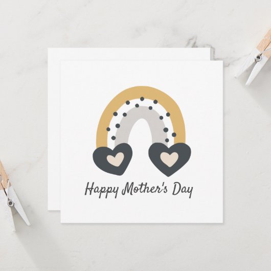 Modern Boho Heart Rainbow Moederdag Kaart (Voorkant / Achterkant in situ)