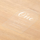 Modern Boho Heart White Script Eerste Verjaardag Acryl Uitnodigingen (Laagn)